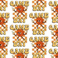 Lettering, game day. Funny cartoon trendy retro style basketball character. Pattern for textile, wrapping paper, background. Basketball. vector