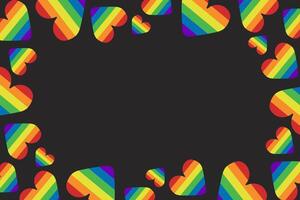 oscuro tema horizontal bandera modelo con lgbtq arco iris corazón. pacífico y igualdad concepto. mano dibujado ilustración para orgullo mes vector