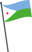 Djibout flag waving on pole. national flag pole transparent. png