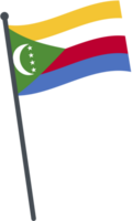 Comoros flag waving on pole. national flag pole transparent. png