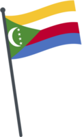 comores drapeau agitant sur pôle. nationale drapeau pôle transparent. png