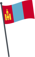 Mongolia flag waving on pole. national flag pole transparent. png