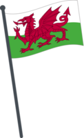 Pays de Galles drapeau agitant sur pôle. nationale drapeau pôle transparent. png