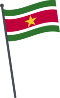 Suriname flag waving on pole. national flag pole transparent. png