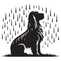 perro - un cocker perro de aguas contemplativo postura durante un lluvia ducha ilustración vector