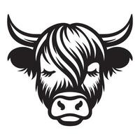 vacas cara logo - un sereno tierras altas vacas cara ilustración en negro y blanco vector