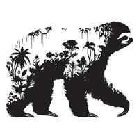 Natural Animal - Sloth with forest illustration in black and white vector