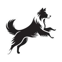 Dog - A Border Collie Graceful Run illustration in black and white vector