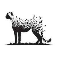 natural animal - leopardo con bosque ilustración en negro y blanco vector