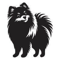 ilustración de un pomeranio perro en pie en negro y blanco vector