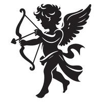 illustration of a cupid baby with bow and arrow in black and white vector