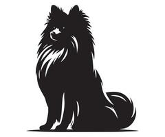 illustration of A Pomeranian Dog sitting in black and white vector