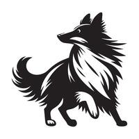 Shetland perro pastor - un sorprendido sheltie perro cara ilustración en negro y blanco vector