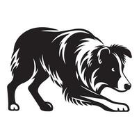 perro - un frontera collie el enfocado acosador ilustración en negro y blanco vector