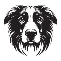 perro - un triste frontera collie perro cara ilustración en negro y blanco vector