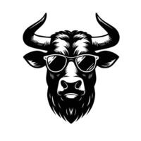 ilustración de un toro rock estrella en negro y blanco vector