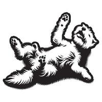 West Highland White Terrier Playfully Lying on Back illustration in black and white vector