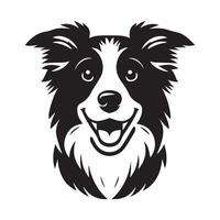 perro - un divertido frontera collie perro cara ilustración en negro y blanco vector