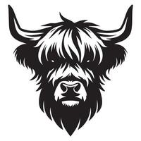 Highland cattle - A cautious Highland Cow face illustration in black and white vector