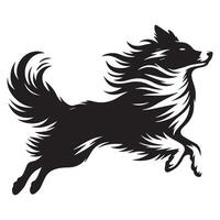 Dog - A Border Collie Making a high jump illustration in black and white vector