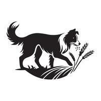 perro - un frontera collie ocupado en granja ilustración en negro y blanco vector