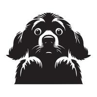 Cocker Spaniel - A Fearful Cocker Spaniel face illustration in black and white vector