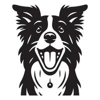 perro - un emocionado frontera collie perro cara ilustración en negro y blanco vector
