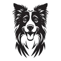 Dog - A Stern Border Collie dog face illustration in black and white vector