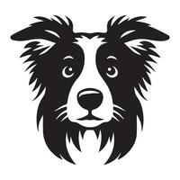 Dog - An Anxious Border Collie dog face illustration in black and white vector