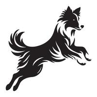 perro - un frontera collie alegre salto ilustración en negro y blanco vector