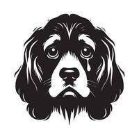 cocker spaniel - un triste cocker spaniel cara ilustración en negro y blanco vector