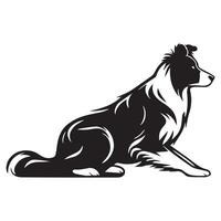 Dog - A Border Collie Intense Crouch illustration in black and white vector