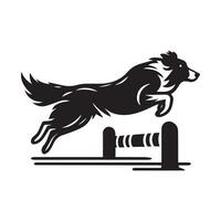 Dog - A Border Collie Jumping towards illustration in black and white vector