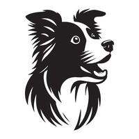 Dog - A Surprised Border Collie dog face illustration in black and white vector