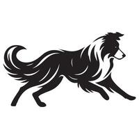 perro - un frontera collie mitad del rebaño pivote ilustración en negro y blanco vector