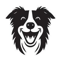 perro - un contento frontera collie perro cara ilustración en negro y blanco vector