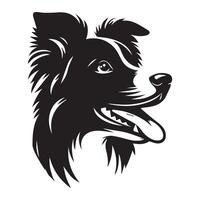 perro - un juguetón frontera collie perro cara ilustración en negro y blanco vector