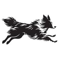 Dog - A Sprinting Border Collie illustration in black and white vector