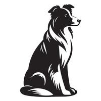 Dog - Border Collie Evening Serenity illustration in black and white vector