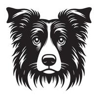 Dog - A Fearful Border Collie dog face illustration in black and white vector