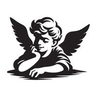 a playful cupid baby illustration in black and white vector