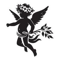 ángel Cupido - un Cupido bebé participación un flor ilustración vector
