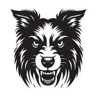 perro - un enojado frontera collie perro cara ilustración en negro y blanco vector