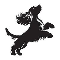 Dog - Cocker Spaniel In mid pounce during play illustration in black and white vector
