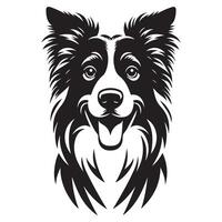 Dog - A Cheerful Border Collie dog face illustration in black and white vector