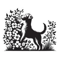 Westie Dog - West Highland White Terrier smelling Spring Flowers illustration vector