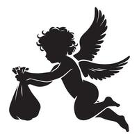 cupid angel holding a bag silhouette vector