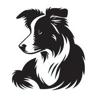 Dog - A Pensive Border Collie dog face illustration in black and white vector