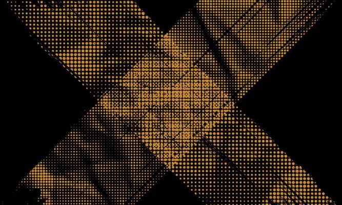 Abstract Rough Yellow Dotted Halftone Retro Paper Spilled Ink Print X Cross Texture Filter with Dark Background