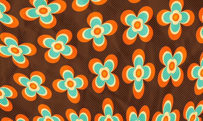Abstract Vintage Retro 60s 70s Aesthetic Flower Pattern Background Dotted Color Halftone Print Texture
